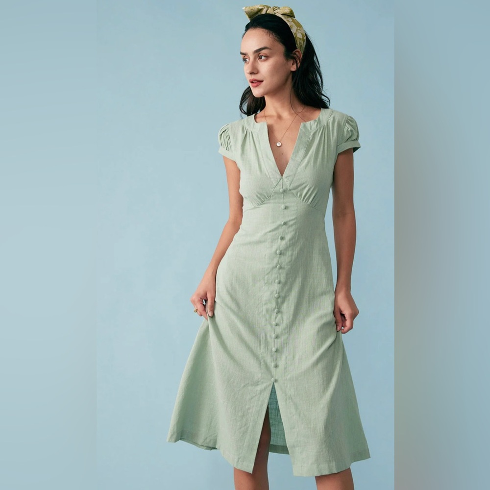 Cap Sleeve Split Hem Midi Dress light green(NEVER BEEN WORN)